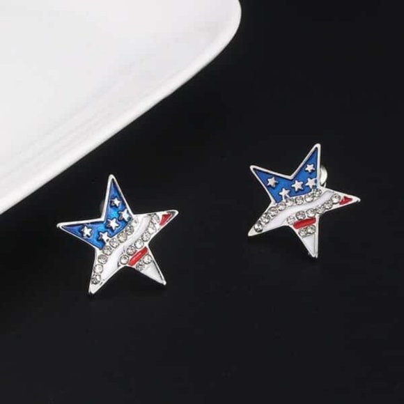 Star Shape American Flag Stud Earrings - Picture 6 of 10